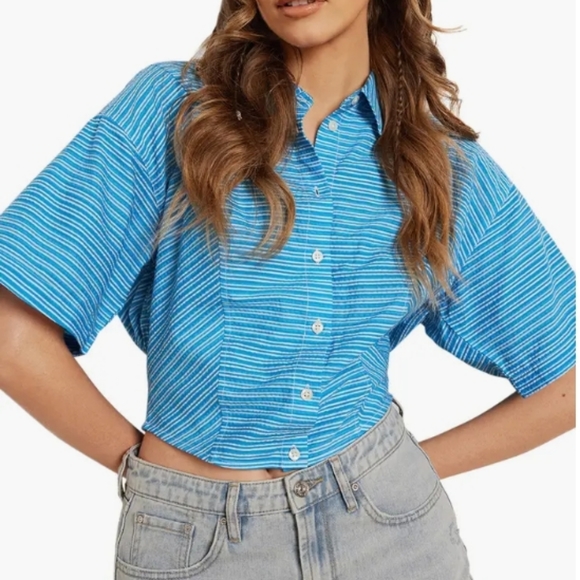 🆕️NWT Circus NY Nicole Stripe Cotton Seersucker Button-Up Shirt, Size XL - Picture 6 of 13